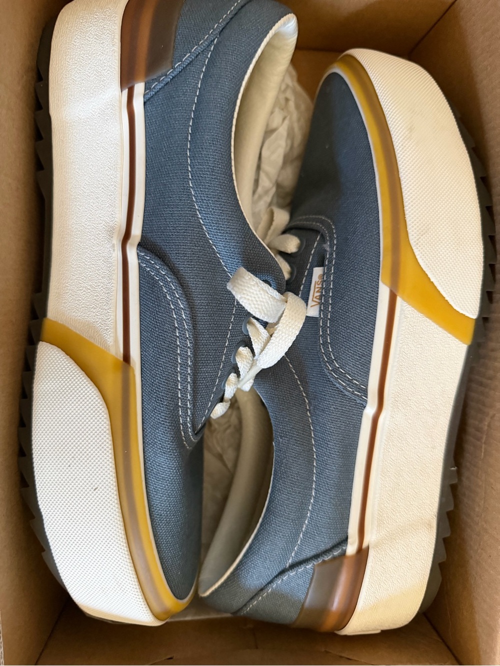 Vans Blue Canvas Platform Sneaker with Tan Accent - Picture 2 of 3